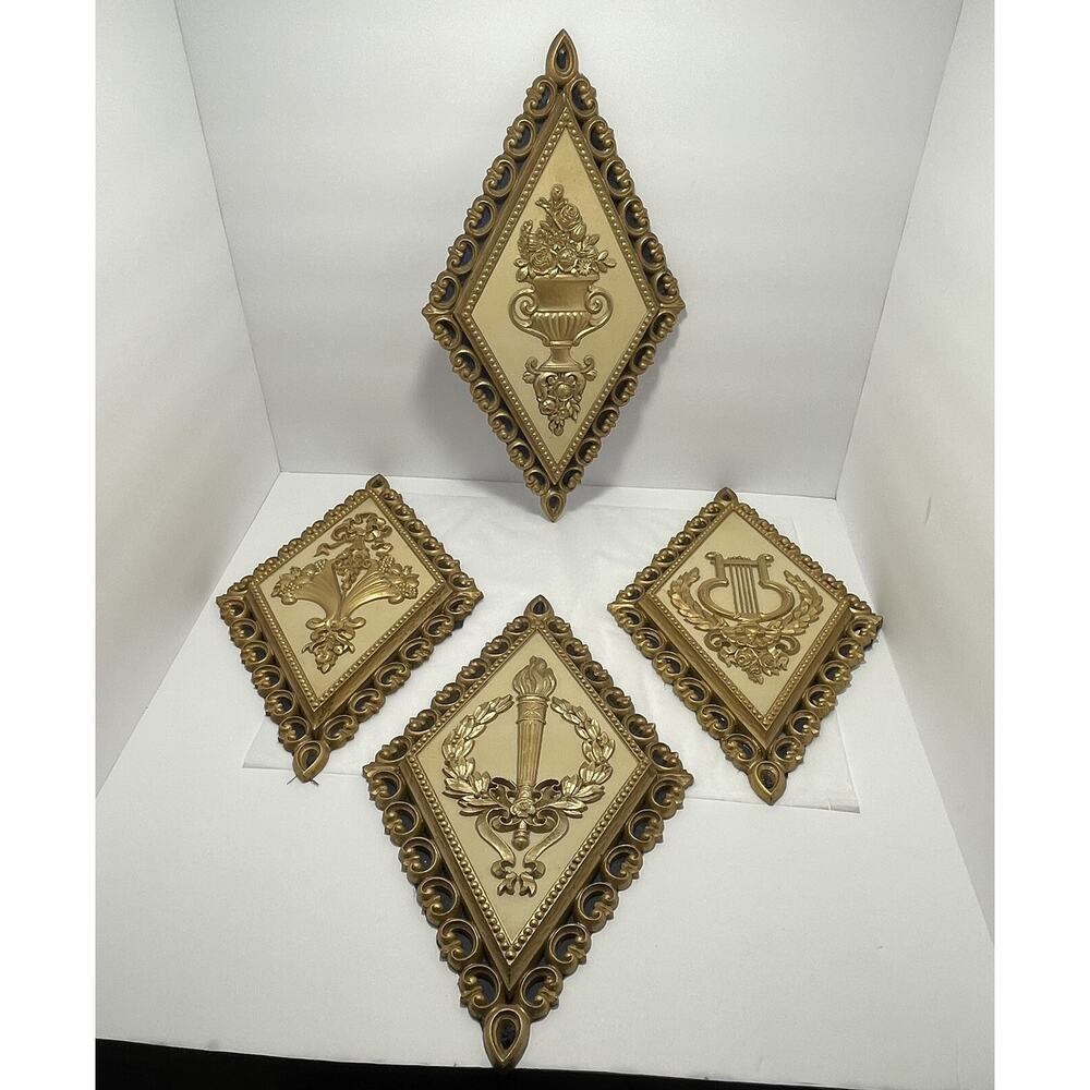 4 Vintage Homeco Wall Decor Plastic Gold‎ Key Diamond Shape